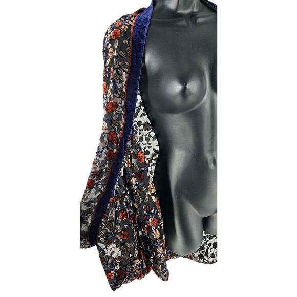 a new day Velvet Burnout Dark Fall Floral One Size Fits All Kimono Boho Romantic - Picture 2 of 5